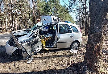 Opel uderzył w drzewo na ul. Nowotoruńskiej. Strażacy uwolniali kierowcę
