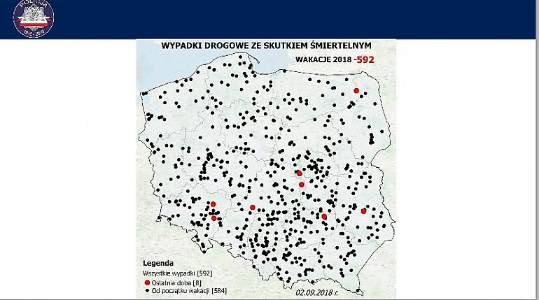 Mapa śmiertelnych wypadków na drodze. Tak było w ubiegłe wakacje